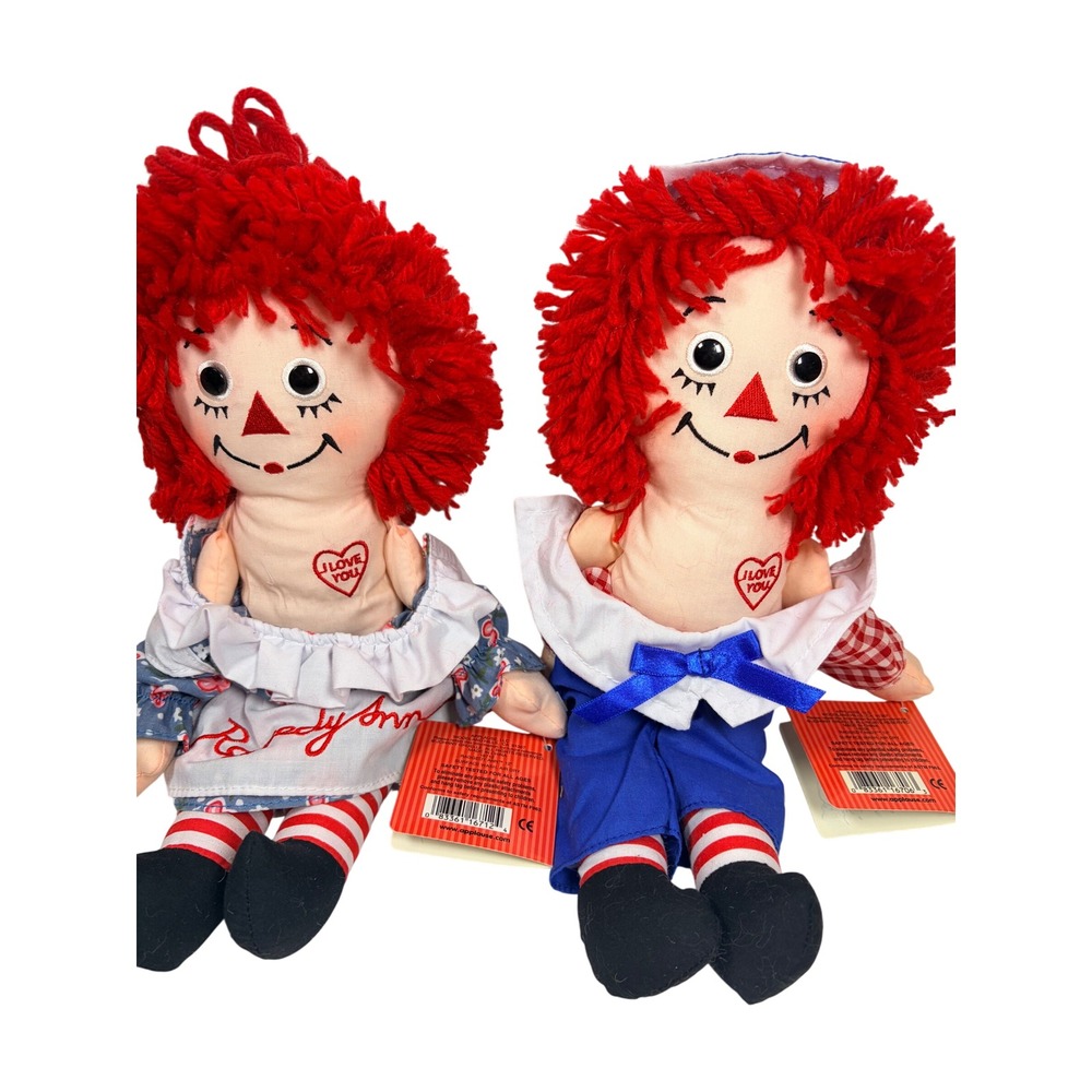 VTG 90s Applause Raggedy Ann Andy Plush Dolls Set Tags Attached Red Yarn Hair - Picture 8 of 14